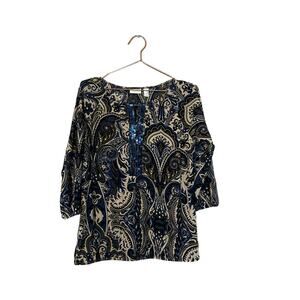 Chico’s size 1 medium Women Pullover sequins Paisley Top blouse